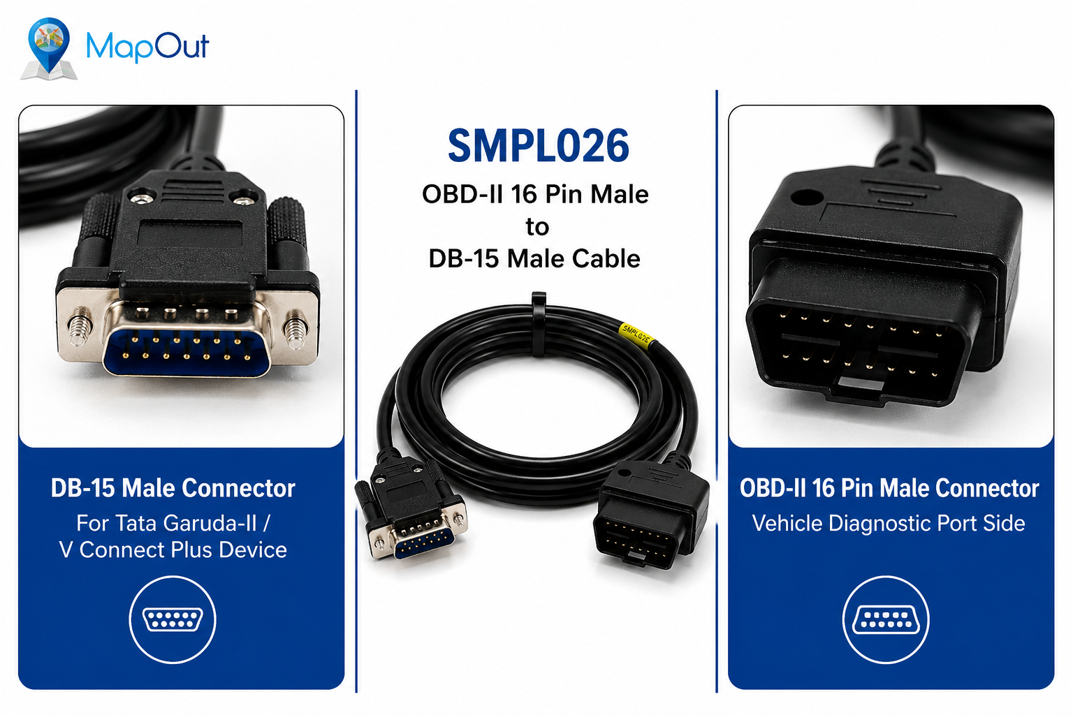 SMPL026 Tata Motors V Connect Plus / Garuda-ll OBD-II 16 Pin Male to DB-15 Male Diagnostic Cable for Passenger Cars and Small Commercial Vehicles - Image 2