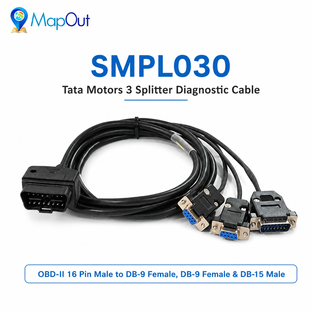 SMPL030 Tata Motors (3 Splitter) OBD-ll 16 Pin Male to DB-9 Female, DB-9 Female, DB-15 Male Diagnostic Cable for Intermediate and Light Commercial Vehicles and Buses - Image 2