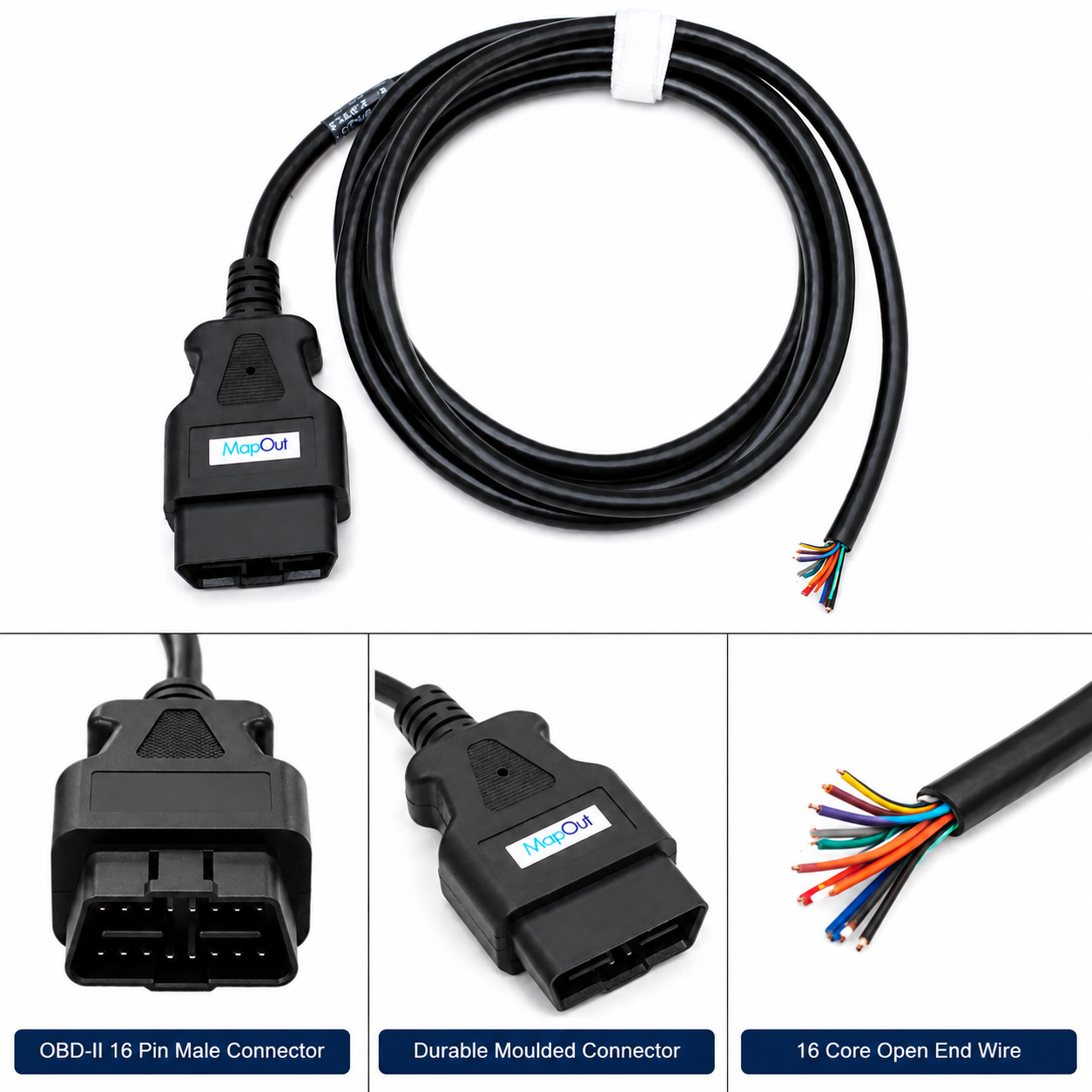 SMPL205 Ultra OBD-ll 16 Pin Male Moulded Connector with 16 Core Open End Wire - Image 3
