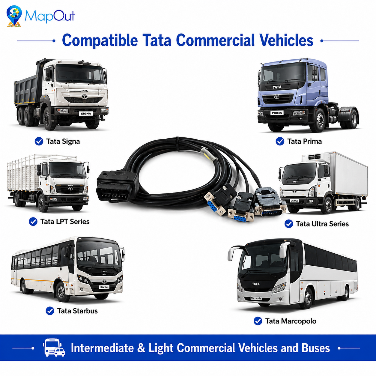 SMPL030 Tata Motors (3 Splitter) OBD-ll 16 Pin Male to DB-9 Female, DB-9 Female, DB-15 Male Diagnostic Cable for Intermediate and Light Commercial Vehicles and Buses - Image 4