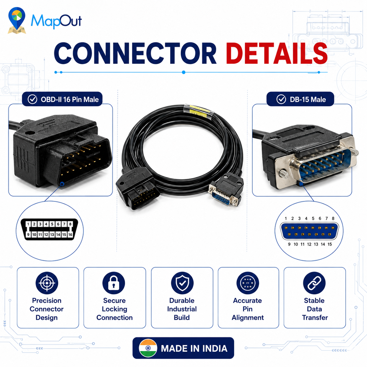 SMPL018 Mahindra (Garuda-ll) OBD-ll 16 Pin Male to DB-15 Male Diagnostic Cable for Trucks and Commercial Vehicle - Image 4