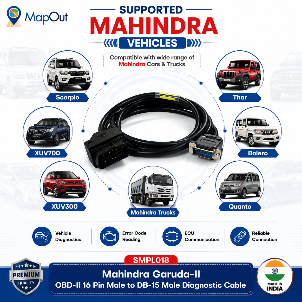 SMPL018 Mahindra (Garuda-ll) OBD-ll 16 Pin Male to DB-15 Male Diagnostic Cable for Trucks and Commercial Vehicle - Image 6
