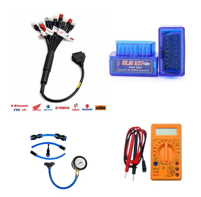 SMPL126 Blue OBD-ll ELM327 Scanner, OBD-ll 11 in 1 BS6/BS7 Bike Scanning Cable, DMM, FPG