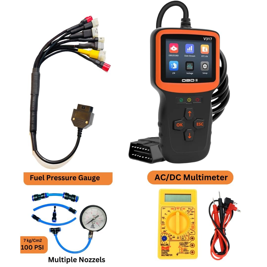 Mapout24 Premium 7- Coplar Bike Scanning Cable for BS6-BS7 Royal Enfield JAWA – Includes V317 OBD-II DMM and The Fuel Pressure Gauge SMPL200 - Image 2
