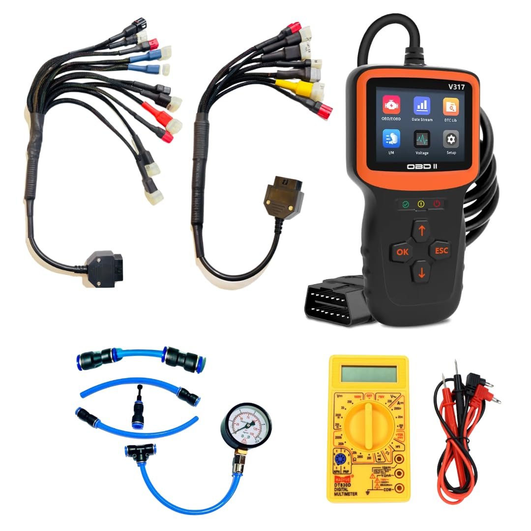 Mapout24 Premium 18 Coplar Bike Scanning Cable for BS6-BS7 – Includes V317 OBD-II Fastest Connectivity with Digital Multimeter and The Fuel Pressure Gauge SMPL190