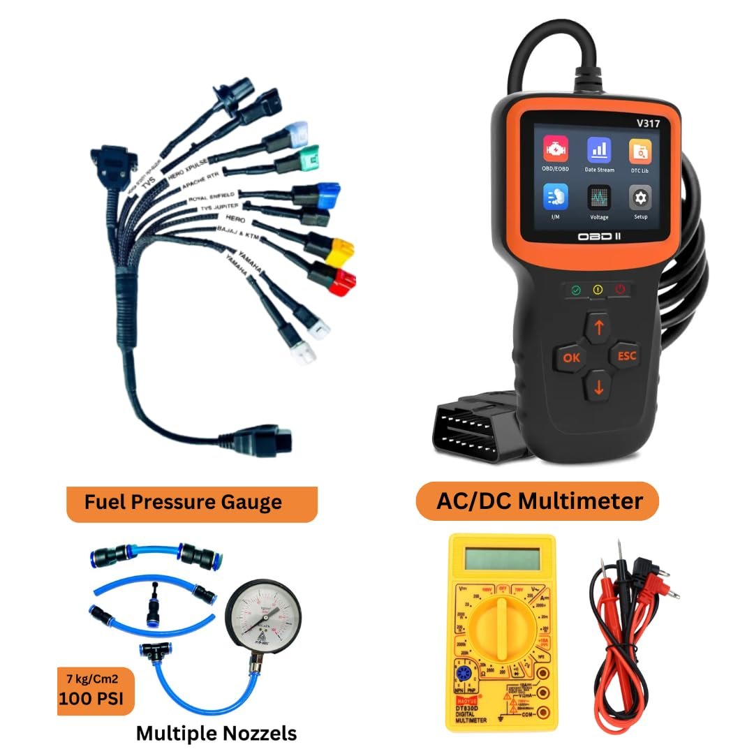 SMPL128 V317 OBD-ll Diagnostic Scanner with 11 in 1 OBD-ll 16 Pin Female BS6/BS7 Bike Scanning Cable, Digital Multimeter, Fuel Pressure Guage - Image 7