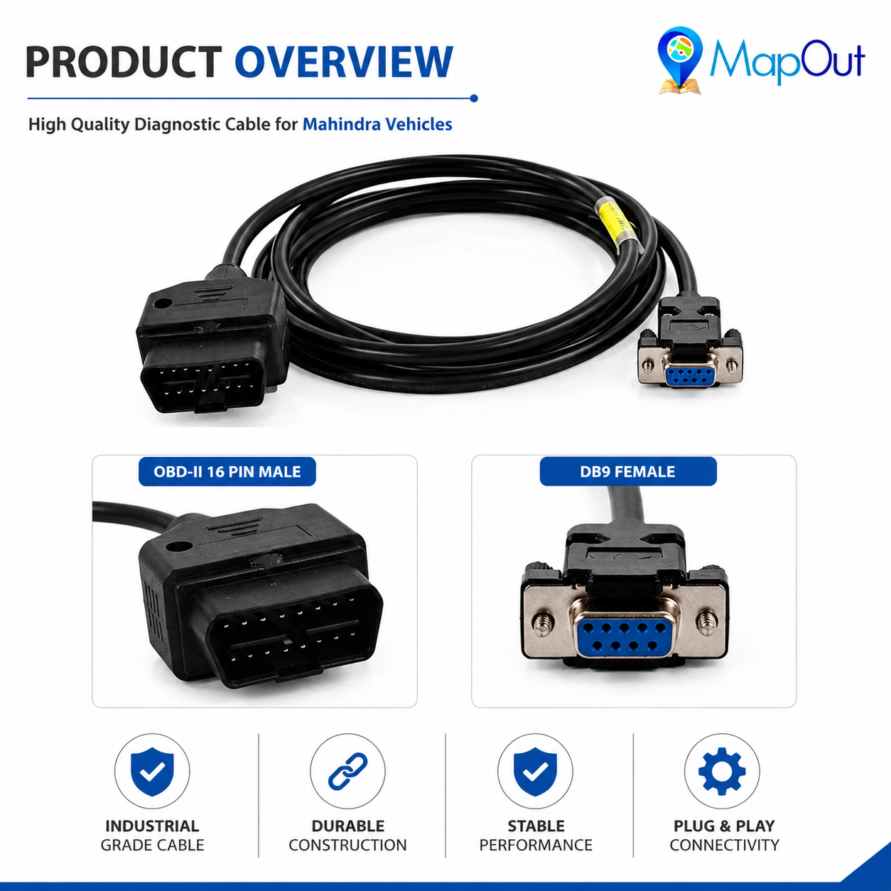 SMPL020 Mahindra (Smart N0650-1312) OBD-II 16 Pin Male to DB9 Female Diagnostic Cable for modern Passenger and Commercial Vehicles - Image 2