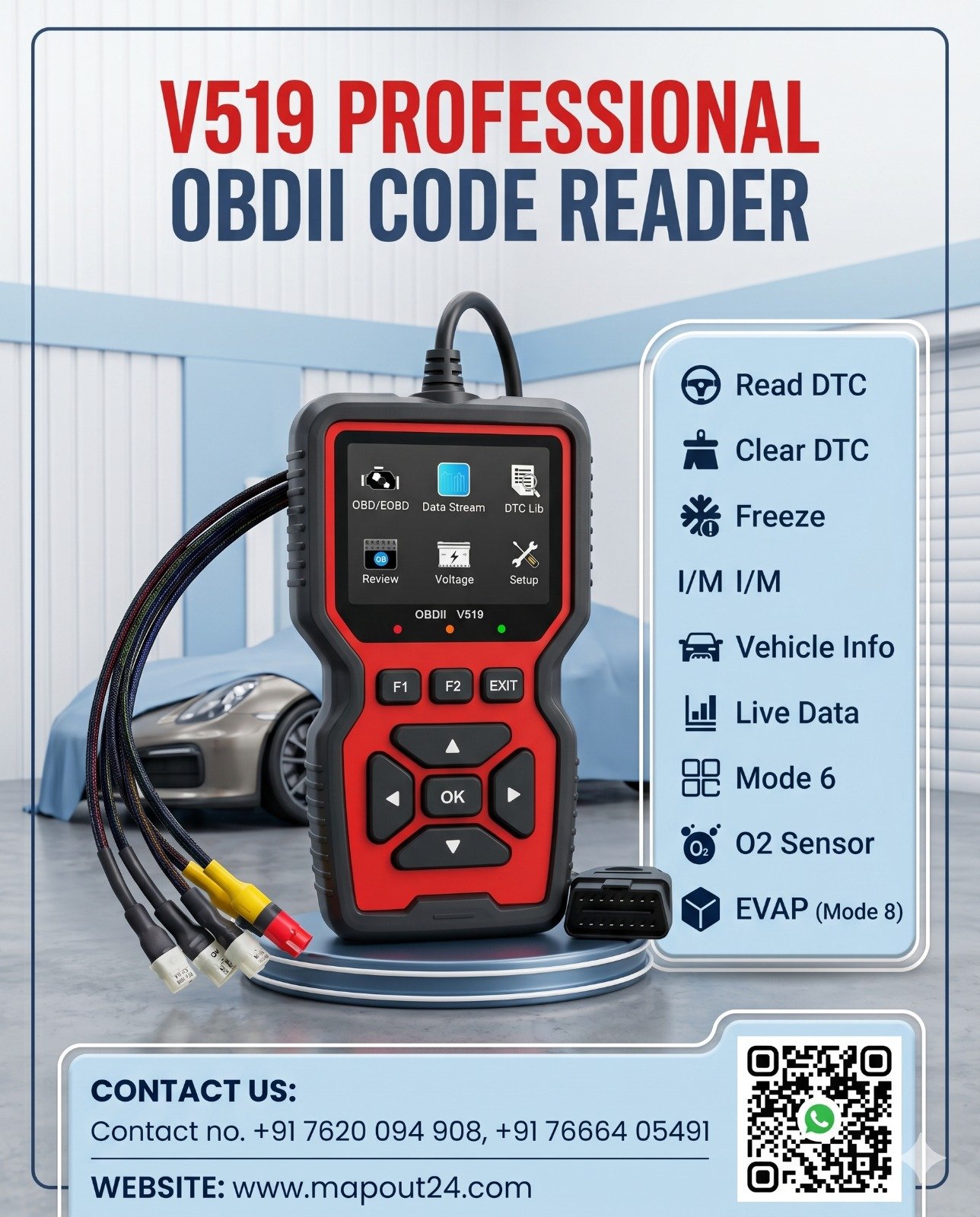 SMPL136 V519 OBD-ll Diagnostic Scanner with Multi Coupler 18 in 1 OBD-ll 16 Pin Female BS6/BS7 Bike Scanning Cable, Digital Multimeter - Image 2